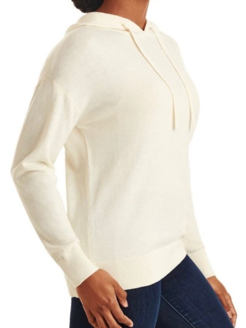 Ivory Cashmere Blend Knit Hooded Pullover Sweater